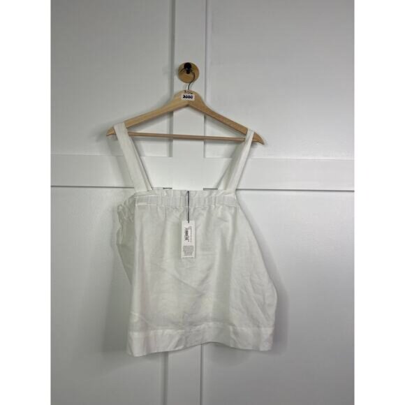 NWT Unsubscribed Sleeveless Smocked Ruffle Neck Linen Tank White Size: Medium - Picture 2 of 7